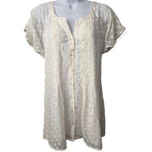 Soft Surroundings Dot Calm Top XL Silk Blouse Shirt Button Front White Beach NEW